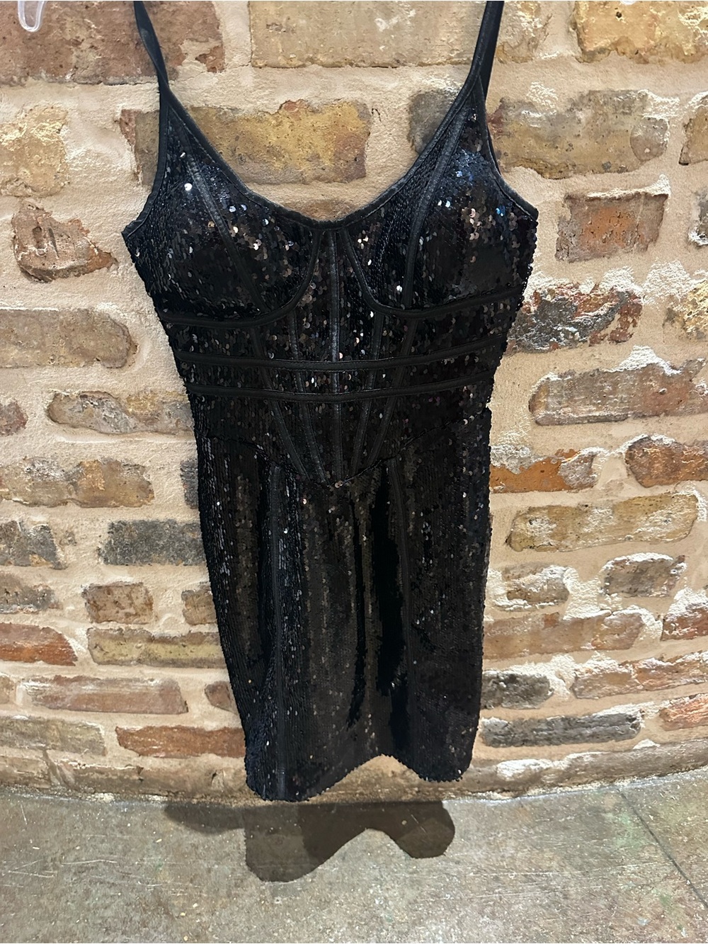 PrettyLittleThing Black Sequin Corset Mini Dress